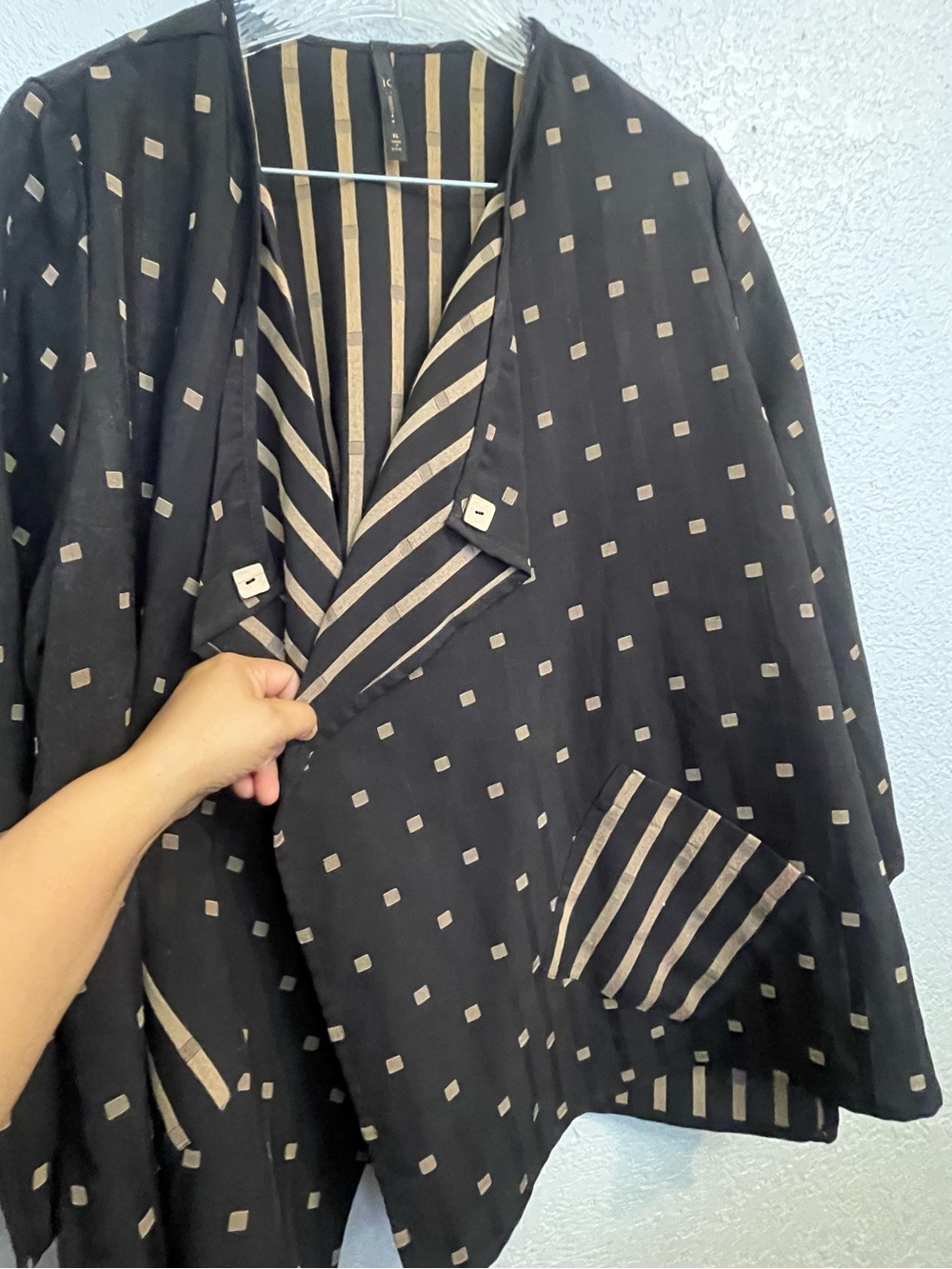 IC By Connie K Cardigan Jacket Xl  Black Tan Art To Wear Lagenlook Open Front - Picture 6 of 9